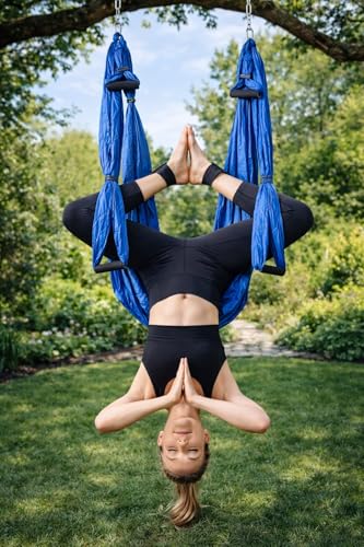 Hamac de yoga aérien bleu FFITNESS pour asana et swing anti-gravité unique