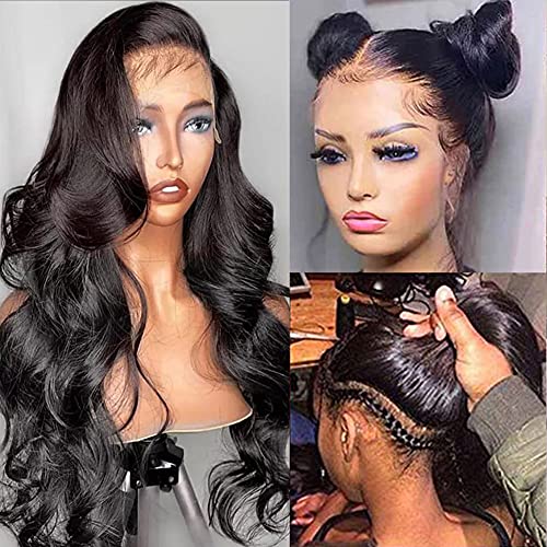 360 Transparent Lace Front Wigs Body Wave Human Hair 150% Density Glueless Invisible 360 Lace Frontal Wig Pre Plucked with Baby Hair for Black Women Brazilian Remy Hair Natural Color(18 Inch)