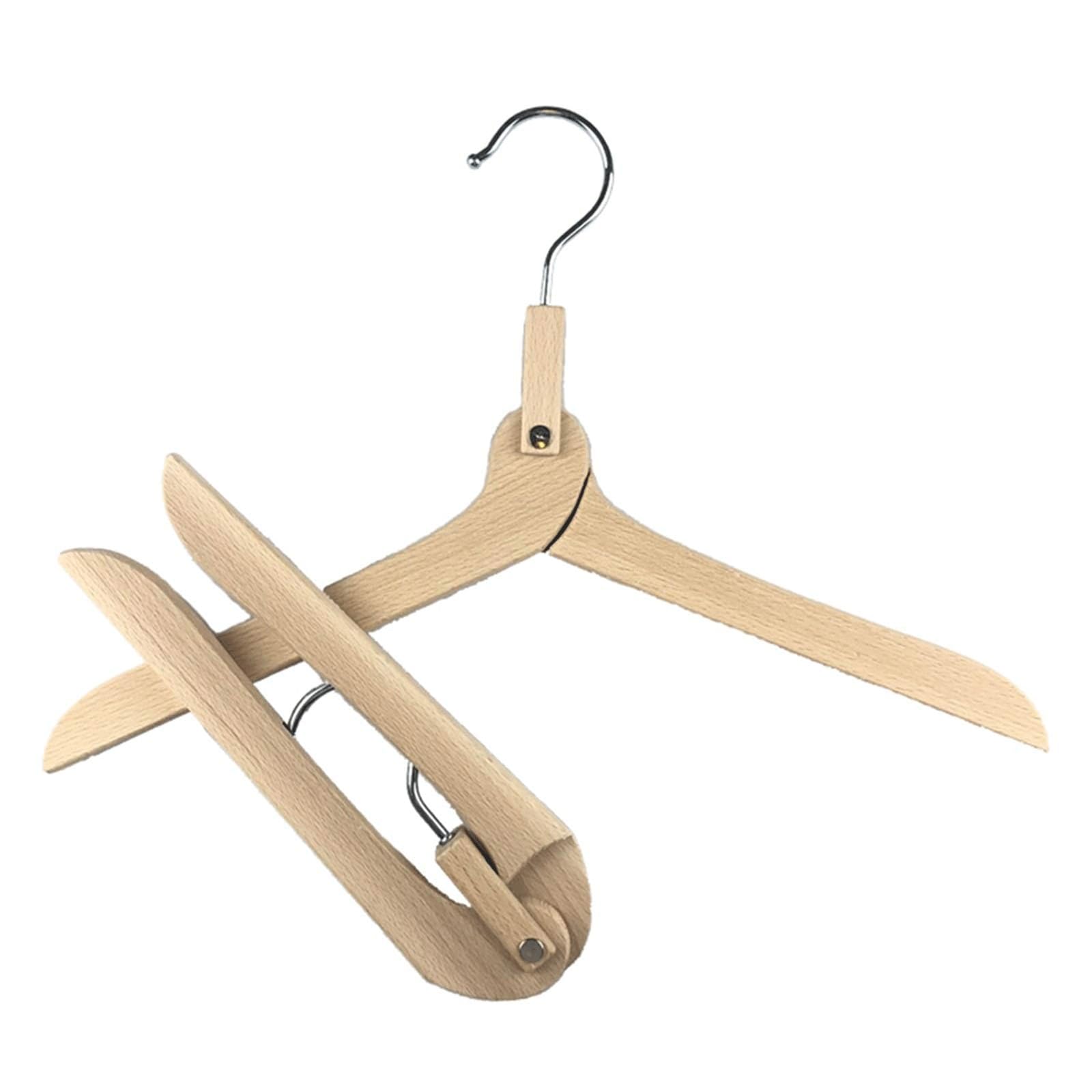 Folding Wooden Hangers, Portable Travel Clothes Hanger with Swivel Metal Hook, Compact Space Saving Suit Hanger Clothes Rack for Travel