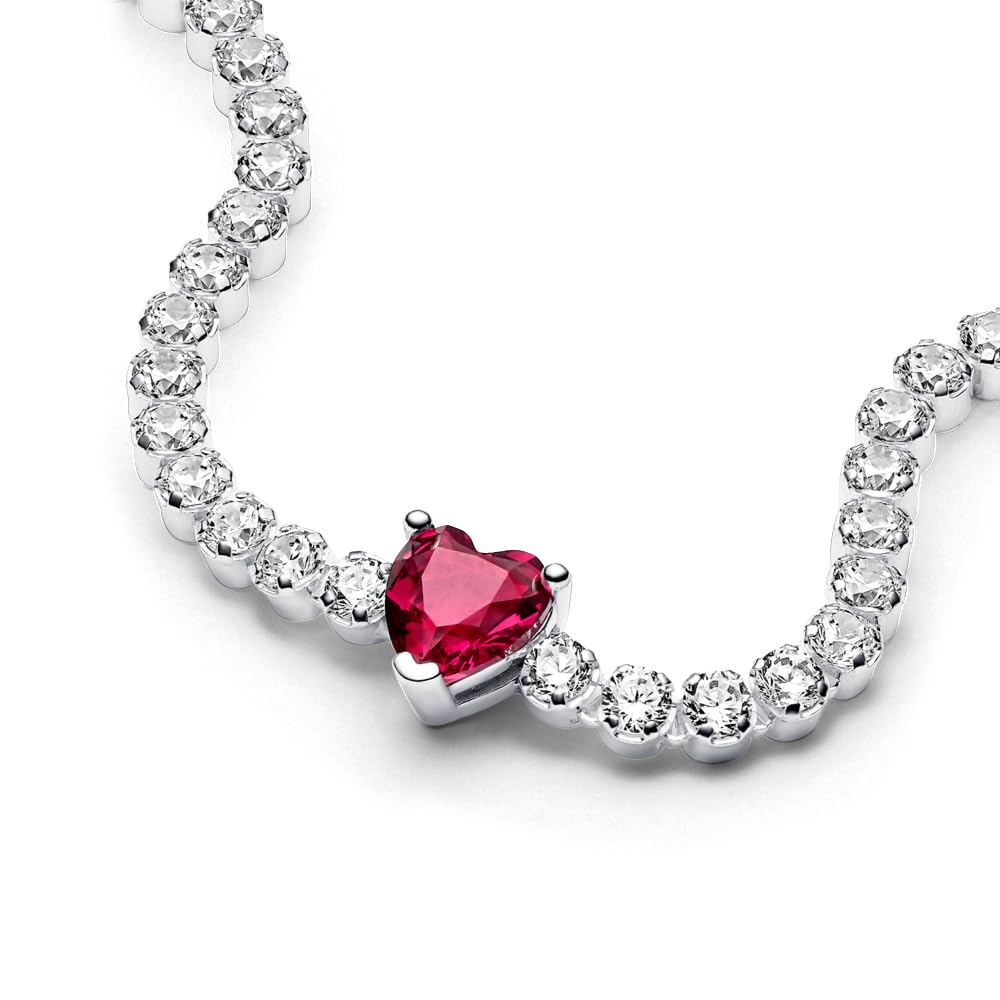 PANDORA Timeless Rotes Funkelndes Herz Tennisarmband aus Sterling-Silber mit rotem künstlichen Kr... Ansicht 5
