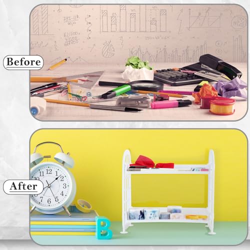 Image of Desktop Rack Cosmetic Stationery Storage Holder, 2-Tier Multifunctional Plastic Shelf Makeup Organizer for Skincare Office Kitchen Bedroom Bathroom Home (White)