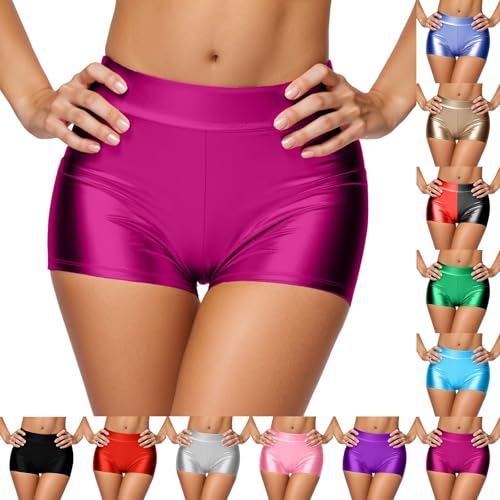Genérico Mujers Sexy Pantalones Cortos Metálicos Brillante Lentejuelas Moda Pantalón Corto de Cuero PU Shorts Mujer Cintura Alta Dance Disfraz