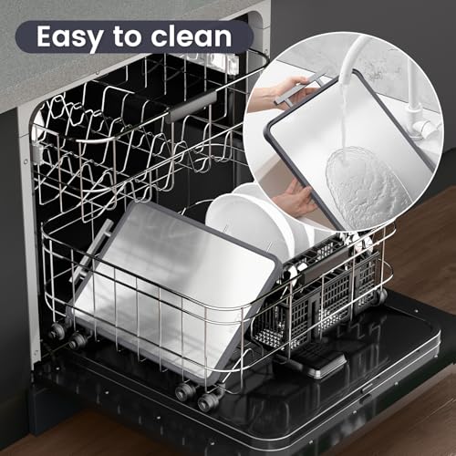 Kikcoin Double Sided Stainless Steel Cutting Boards for Kitchen, Stainless Steel and Wheat Straw PP Large Chopping Board, Black