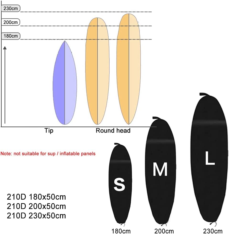 Ykybhx Surfboard Sock Cover Lightweight Protective Case with Drawstring for Surf Board Sealing Waterproof Dust Proof Storage Bag Surf board for Shortboard Fishboard Longboard Funboard,Black 116cmx28cm