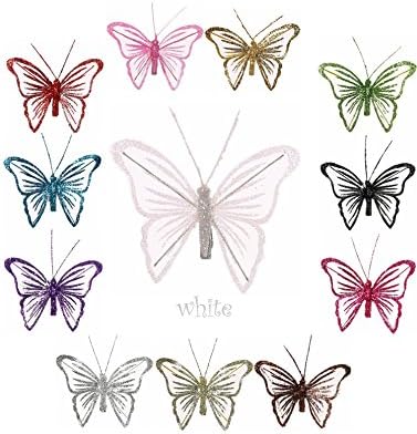 Nylon Schmetterling Dekoration Mit Clip Auf Der Ruckseite Qualitat Glitzer Schmetterlinge Weiss Amazon De Kuche Haushalt