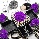 cdco Forever Love Preserved Real Rose with Heart Necklace, Mothers Day Gifts for Mom, Wife, Anniversary Birthday Gifts for Women – Projects “I Love You” in 100 Languages