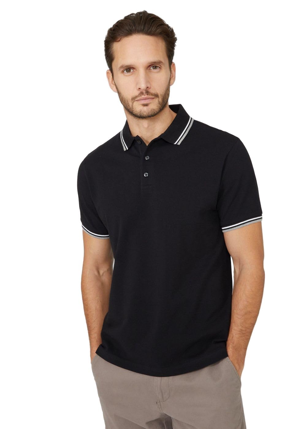 Maine Men's Black Pique Tipped Polo Shirt (Xl) (Black)