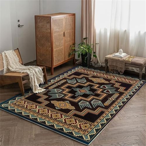 Tapis de salon pas cher géométrique rétro bleu 200x250