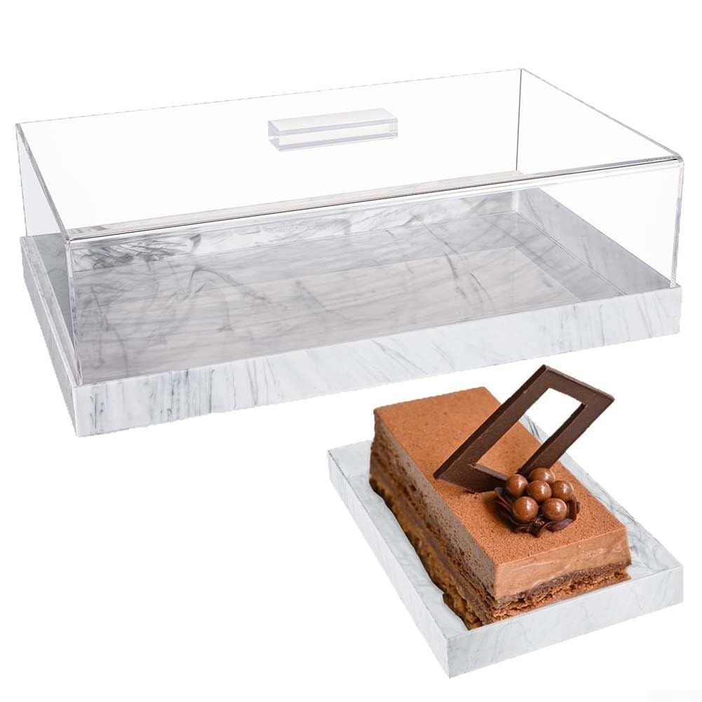 Tortenständer Rechteckig mit Deckel Acryl Kuchenplatte Staubdicht für Hochzeit Geburtstag Party 35x13x9cm(White)