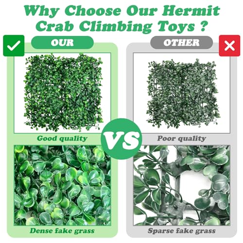 Image of PINVNBY 2 PCS Hermit Crab Climbing Toys Hermit Crab Climbing Wall with Suction Cups Plastic Faux Grass Mat Hermit Crab Accessories for Hermit Crab Tank Decor (10 x 10 Inch)