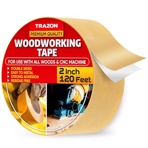 Image of Trazon Double Sided Woodworking Tape Super Strong, 2 Inch x 120 Feet, Wood Crafter Sticky Tool, Two Side Adhesive for Router Templates and CNC Machine, Removable & Residue Free
