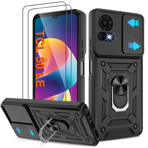 ATUMP for TCL 50 LE Phone Case with [2 Pcs] HD Screen Protector, Heavy Duty Shockproof with 360° Rotation Kickstand [Military Grade] Protective Case for TCL 50 LE, Black
