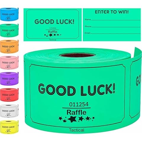 Tacticai 250 Raffle Tickets, Green (8 Color Selection), Raffle Cards, Entry Form with Name, Phone & Email for Events, Fundraiser & Prizes Cover