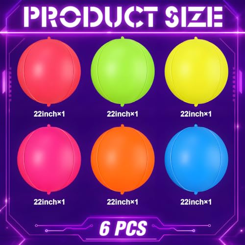 Image of Neon Round Foil Balloons, Glow in The Dark Party Supplies, 6 Pcs 22 Inch