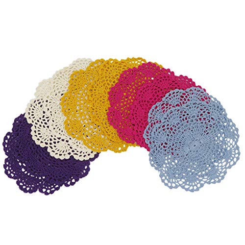 DODOGA - Set di 10 tovagliette all'Americana per Cucina, sottobicchieri, centrini Rotondi Fatti a Mano all'Uncinetto, in Cotone e Pizzo, 20 cm