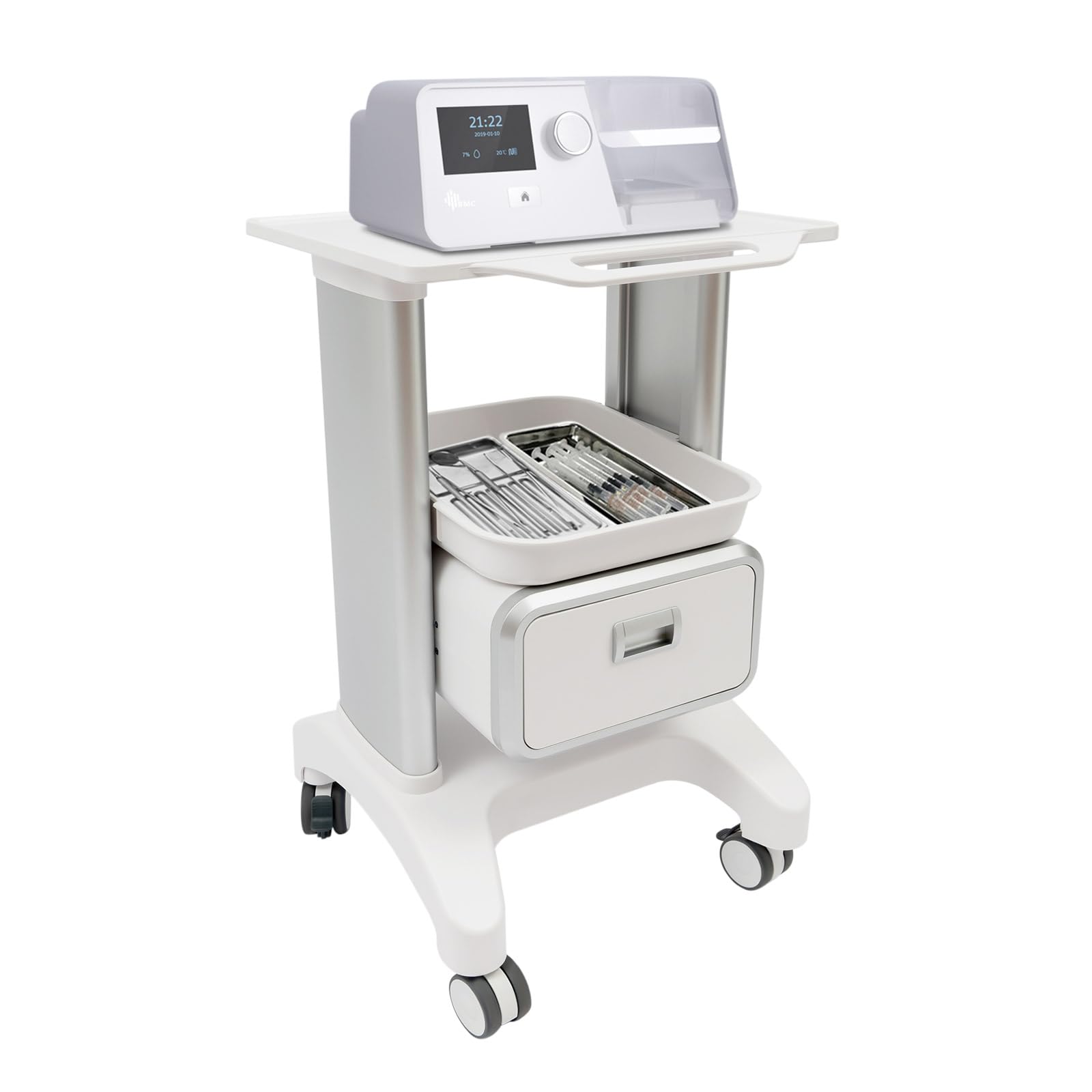 Mobile Medical Trolley Cart Mobile Ultrasound Cart 220 LBS Load Beauty Salon Instrument Rolling Carts with Drawer & Tray for Hospital Clinic Beauty
