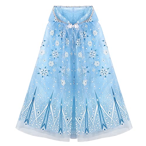 XEPST Encapuchonné Cape Princesse Déguisement Princesse Fille, Bleu Cape Princesse Halloween Carnaval Costume Accessoires Princesse Cadeau pour Fête Anniversaire Noël