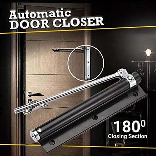 Preisvergleich Produktbild Schwarz Stangentürschließer mit Sechskantschlüssel 180º Türschließer Single Spring Adjustable Rostfreier Stahl Automatische Türschließer