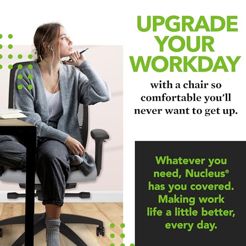 Image of HON Nucleus Office Chair Ergonomic Desk Chair Suspended Seat Mesh Back for Home Office, Task Work - Synchro-Tilt Recline, Swivel Wheels, Adjustable Lumbar Support & Armrests, Black Frame, Gray