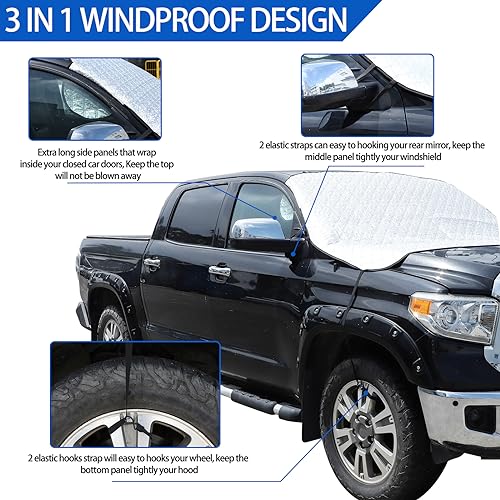 Image of Windshield Snow Cover Fit for Toyota Tundra 2007-2021, Front Windshield Cover for Ice and Snow, Auto Extra Thick Windshield Ice Cover Protects Windshield from Rain, Sun, Frost