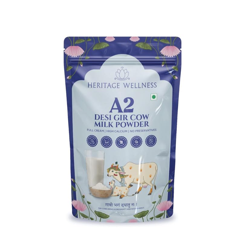 Image of Heritage Wellness A2 Gir Cow Milk Powder 100gm Pack - Premium A2 Gir Cow Milk Powder for Whole Milk Experience - Rich Full Cream - Ideal for Beverages - Nutrient-Rich and Delicious