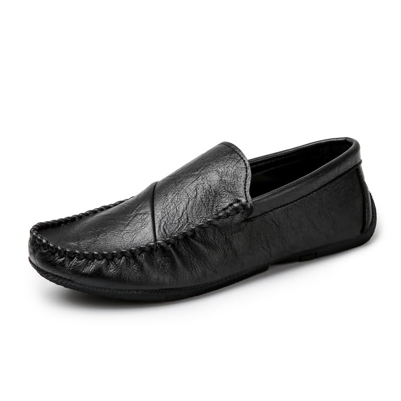 Mens Loafers Shoe Round Toe Vegan Leather Loafer Shoes Slip Resistant Lightweight Flexible Walking Slip-on