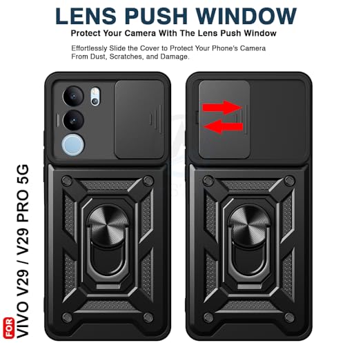Image of AESTMO Tough Armor Vivo V29 / V29 Pro 5G Bumper Back Case Cover | Ring Holder & Sliding Camera Shield Cover | 360 Degree Protection Back Case Cover for Vivo V29 / V29 Pro (Black) - Polycarbonate