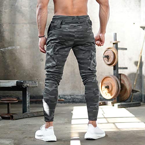 MYNKYLL Calça masculina esportiva de corrida com vários bolsos camuflagem musculação calça comprida