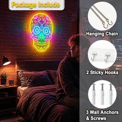 Image of Skeleton Neon Sign for Wall Decor Skull Light Up Sign Hallowmas Led Signs for Room Party Home Wall Decor USB Powered