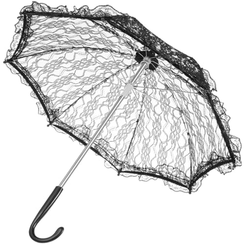 VICASKY Lace Umbrellas for Tea Party Umbrella Women Wedding Guests White Accessories Parasol Parisol Weddings Decor Mini Party 16.5x18 inch Photography Prop Small Craft Bride Black