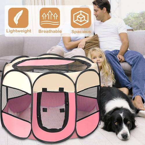 Lighterday Tragbarer Welpenauslauf,Welpenlaufstall Hundebox Faltbar Katzengehege,Wasserdichtes Oxford-Tuch Laufstall Hund,Katzenkäfig Hundekäfig für Katzen,Hunde,Kaninchen (Grau, S, 8)