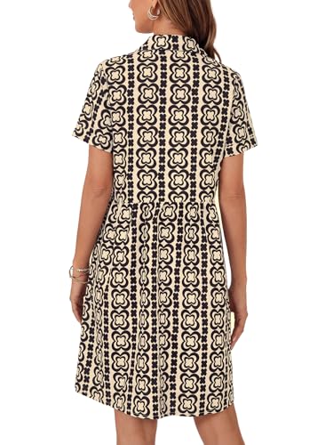 Image of Rooscier Women's Striped Shirt Dress Button Down Collared Short Sleeve Mini Dress