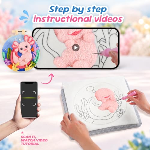 Image of Needle Felting Kit,Embroidery kit for Beginners,Punch Needle Kits Adults Beginner,Punch Needle kit for Beginners, Includes All Tools and Materials,Easy to Follow Instructions and Videos(Axolotl)