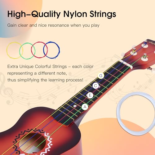 Image of ADM Ukulele for Beginners Hawaiian Wood Ukelele Kit for Kids Adult Student Starter Professional Ukalelee Pack Bundle with Free Lessons Gig Bag Strap Nylon String Tuner (Brownbrust, 21 Inch)