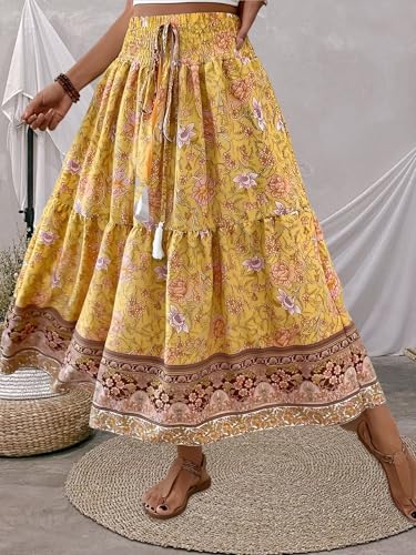 Women's Maxi Skirt 2025 Flowy High Waist A Line Long Summer Casual Boho Floral Print Skirts2