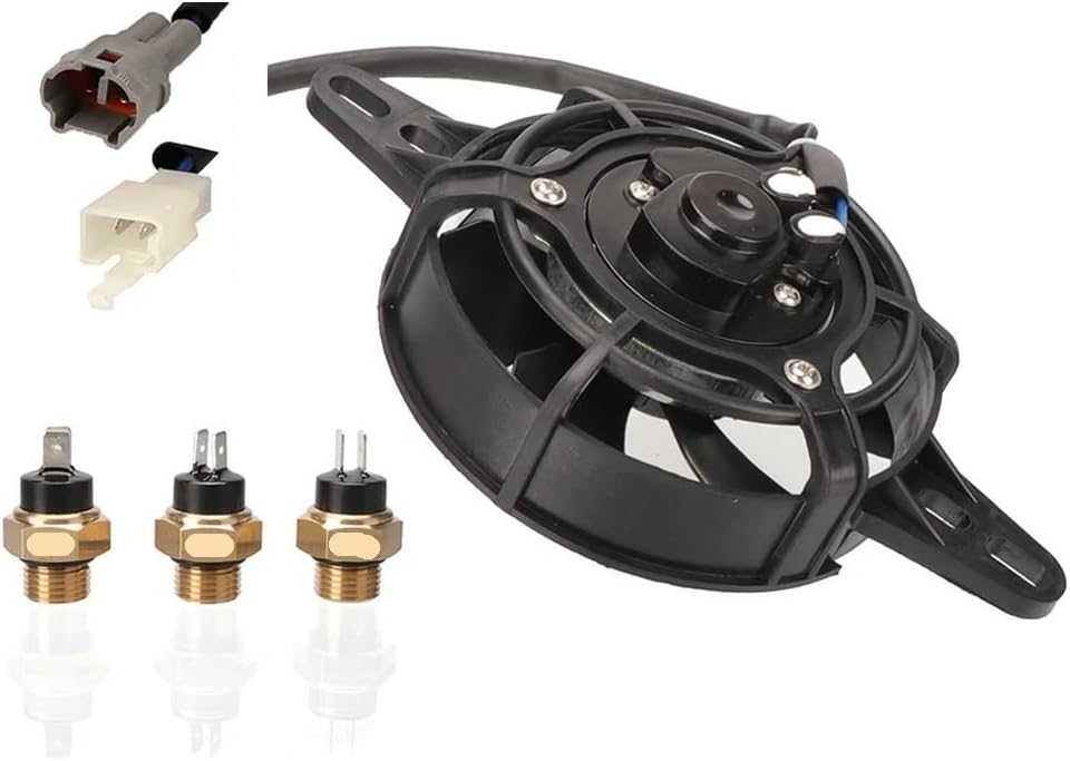 12V Motorcycle Cooling Fan Oil Cooler Engine Electric Radiator M16 Temp Sensor Switch Fit For 150cc-250cc Motocross ATV Q Bike(Set B-75)