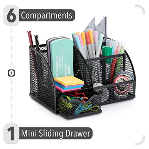 Mr. Pen Mesh Desk Organizer - Black Pen/Pencil Holder with Multiple Compartments - Image 3