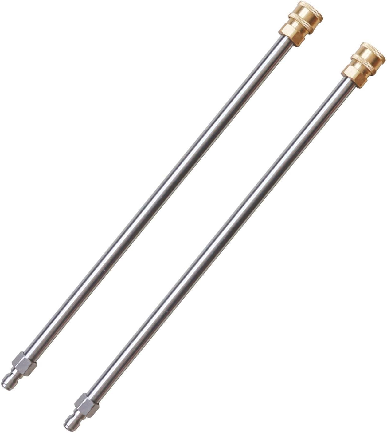 YUET 2Pcs Pressure Washer Extension Wand, Extension Lance (17"/45cm) 1/4 Inch Quick Connect, Washer Elbow Rod Water Pumps Kit 4000 PSI (Straight Set) 17 Inch Stainless Steel Power Washer Lance, 2 Pack