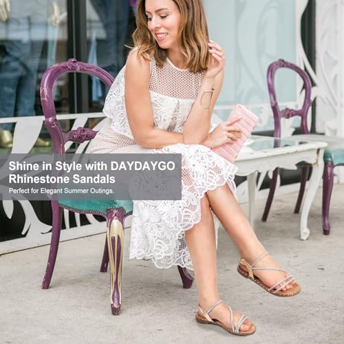 Women's Sparkle Rhinestone Flat Sandals with Back Elastic Ankle Strap, Comfortable Memory Foam Slip On Open Toe Shoes for Dressy or Everyday Summer Wear, Glitter Bling and for Work, Beach, Strappy Wedding Sandals4
