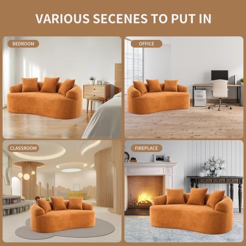 Curved Loveseat Sofa with Full Compression Sponge, Great for Small Spaces, Apartments (Orange)