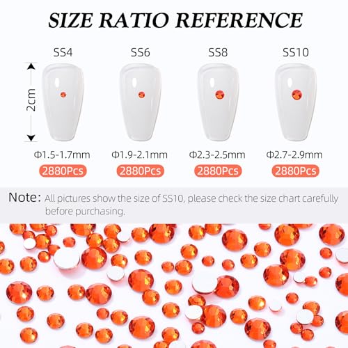 Image of Hyacinth Flatback Rhinestones, Glass Rhinestones for Nail Art and Craft, Glue Fix, Loose Crystal Gemstones(Orange, SS4, 2880pcs, 1.5-1.7mm)