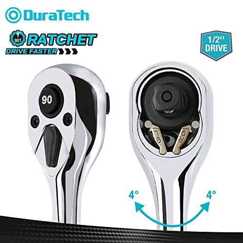 DURATECH 1/2-Inch Drive Ratchet, 90-Tooth Quick-release Ratchet Wrench, Reversible, Cr-V Made, Full Polished, Stocking Stuffers for Men Women Gifts for Men Gifts for Women by DURATECH - Image 3