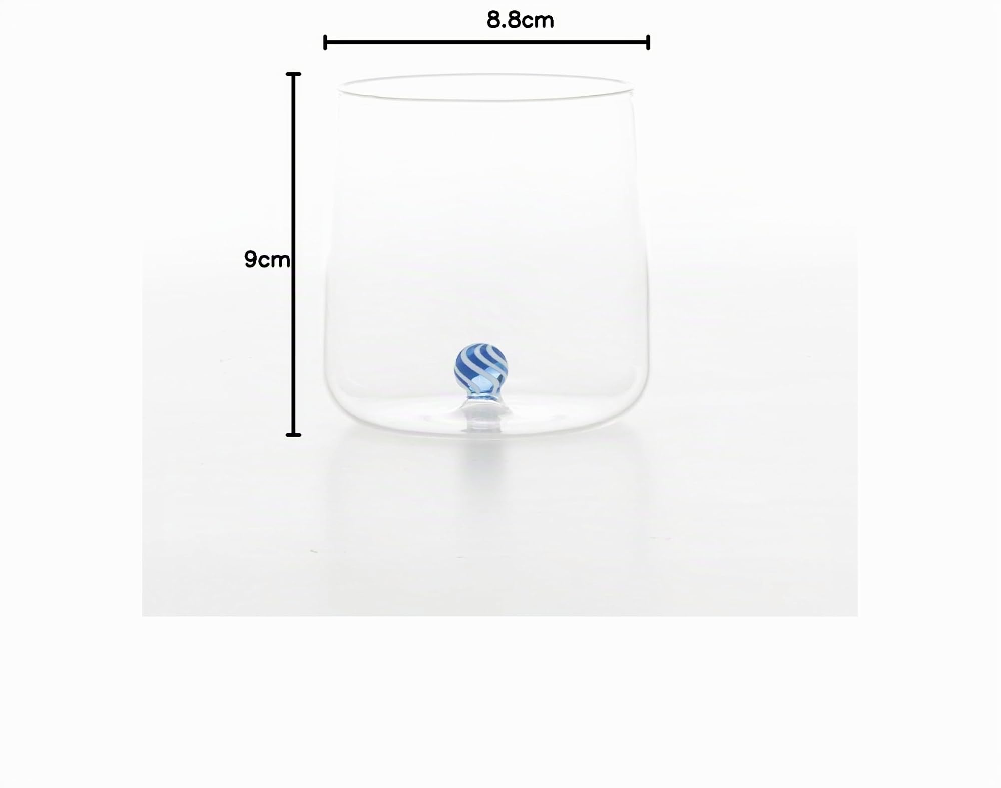Zafferano Bilia Candy Tumbler Trinkgläser 4er Set, Gläser mit Einer Bunten Kugel Innen, Wassergläser 440 ml, Spülmaschinenfest, Blau