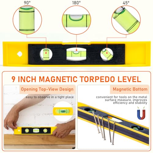Image of Picture Hanging Kit, 224pcs Hanging Hardware with Hooks, Wire, Nails, D Rings, Photo Sawtooth Hangers, Ring Hooks, Wall Art Frame Hanging Kit with Yellow Magnetic Level and Small Claw Hammer