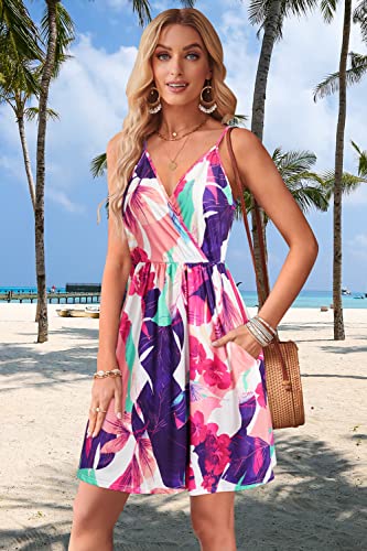 Image of STYLEWORD Womens Sundress Summer Floral Wrap V Neck Backless A-Line Casual Beach Midi Dress