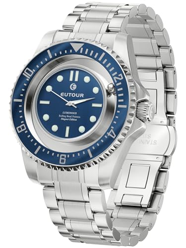 EUTOUR Reloj para Hombre, Reloj Magnético con Bola, Esfera de Cobre, Estilo Clásico, Movimiento Suizo, 40mm, Marcaciones Nocturnas, Correa de Acero