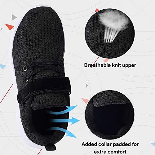 TOEDNNQI Boys Girls Sneakers Kids Lightweight Breathable Strap Athletic Running Shoes for Toddler/Little Kid/Big Kid Black Size 9 - Thumbnail 2