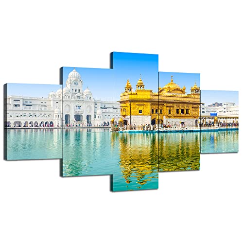 Artbrush Tower Golden Temple Wall Art Sikh Religious Wall Decor Canvas Print Amritsar Sikhism Painting Sikh Temple Picture Framed Poster Home Living Room Decoration(60''Wx32''H)