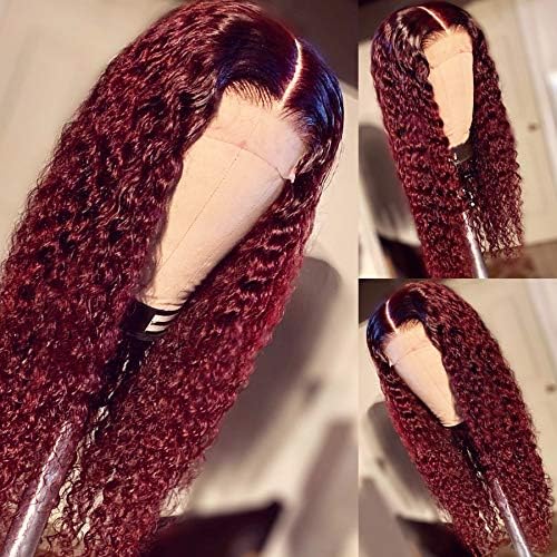 ANDRIA 99j Lace Front Wigs Curly Hair Glueless Lace Wig Wine Red Wet and Wavy Long Loose curly Synthetic Heat Resistant Fiber Black Ombre Burgundy Hair Wig Baby Hairline For Women 24 Inch