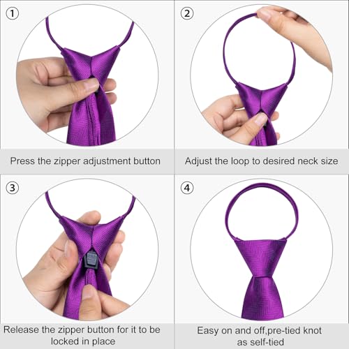 Image of DiBanGu Mens Zipper Ties Silk Adjustable Necktie Pocket Square